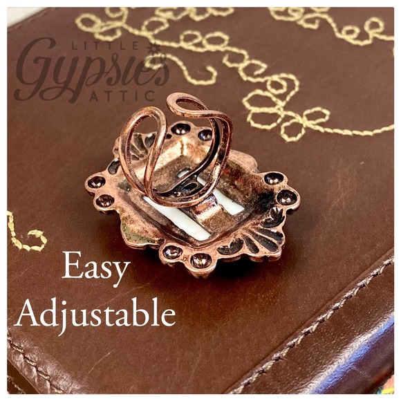 Howlite Natural Stone Adjustable Ring - Picture 5 of 8